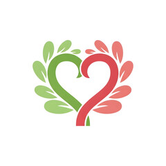 Fototapeta premium Image of love and nature, depicted by the green and red leaf heart on a white background, symbolizing care and unity.