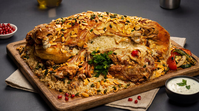 Traditional Stuffed Roasted Lamb Served on a Platter