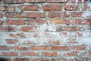 Fototapeta premium aged brick wall texture with white splatters and mortar