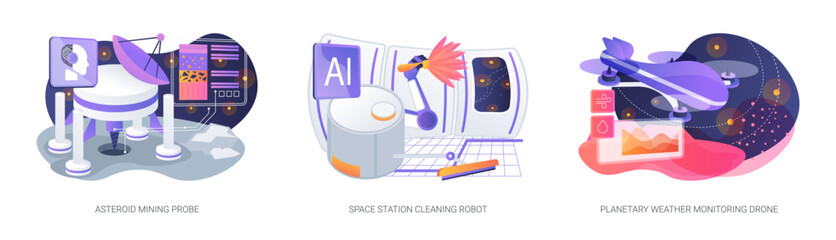 Autonomous Robots for Deep Space Tasks abstract concept vector illustrations.
