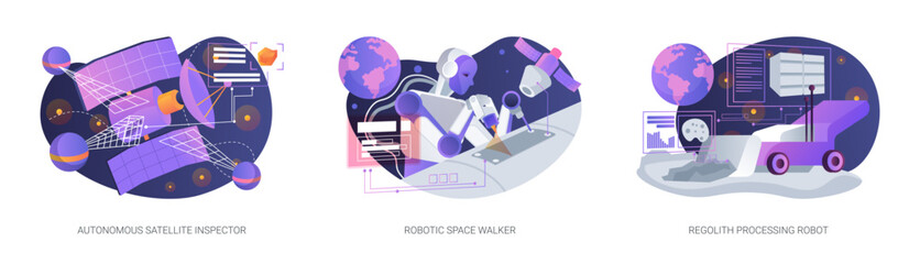 Robotic Systems for Space Operations abstract concept vector illustrations.