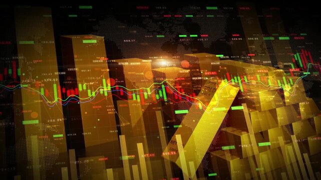 Gold Graph Chart Stock Exchange Investment Global Finance Strategy Competition Security Data Analytics Background in 4K Ultra HD footage
