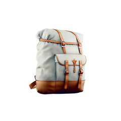A stylish gray and brown leather backpack on transparent background