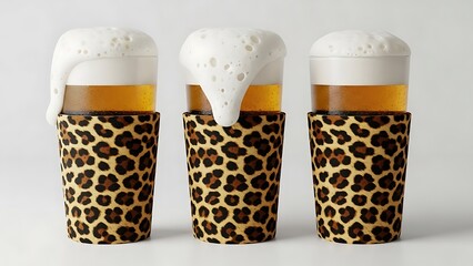 Three stylish coffee cups with leopard print sleeves