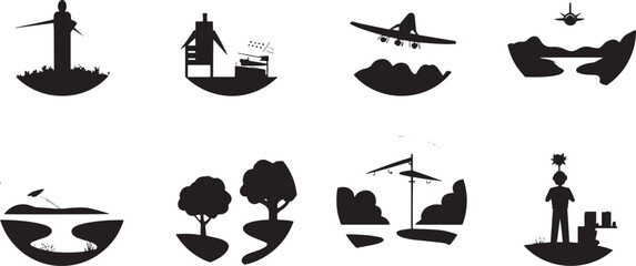 Obraz premium Eco-Friendly Environmental Icons Set Featuring Renewable Energy Conservation and Sustainable Green Industry Silhouettes