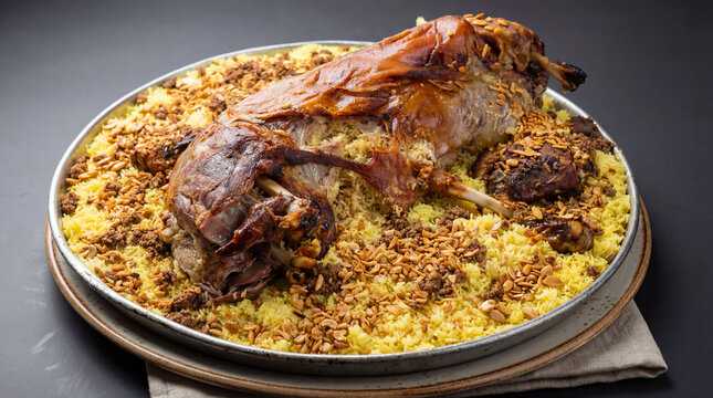 Traditional Stuffed Roasted Lamb Served on a Platter