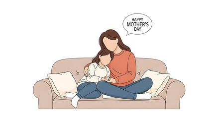 Mother and child bonding on couch, happy mother's day isolated on transparent background