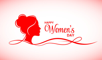 Happy women's day celebration greeting card design with female silhouette profile