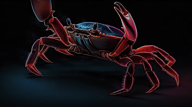 Crab Animation with Neon Red Outline.