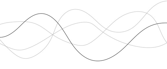 Thin line wavy abstract vector background. Curve wave seamless pattern. Line art striped graphic template. Vector illustration of lines. Abstract curved black long lines on white.