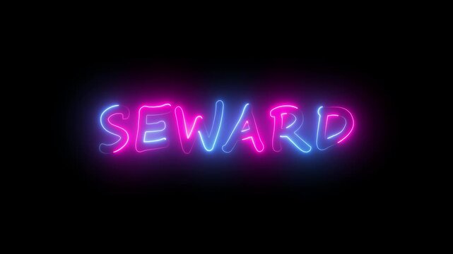 flickering neon seward text animation. neon sign that flickers and glows with SEWARD