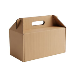 Cardboard box with handle on top isolated on transparent background