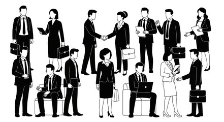 Diverse group of business professionals in silhouette form.