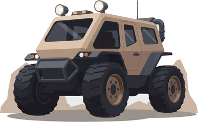 Cave Exploration Offroad Vehicle for Underground Missions, Rugged All Terrain Research Truck, Detailed Flat Vector Illustration