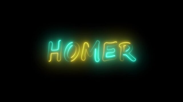 flickering neon homer text animation. neon sign that flickers and glows with HOMER