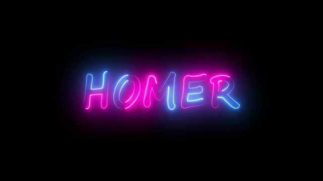 flickering neon homer text animation. neon sign that flickers and glows with HOMER