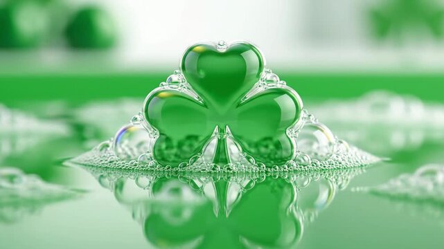 Vibrant Green Shamrock Reflection in Water for St Patricks Day Celebration.
