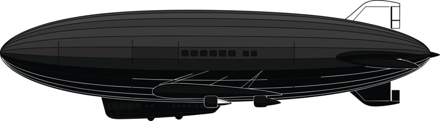 Airship, Zeppelin, rigid structure, silhouette, aviation, vintage, transportation, propeller, fins, gondola, engineering, streamlined, historic, framework, passenger windows, retro aircraft,  © MdMasud