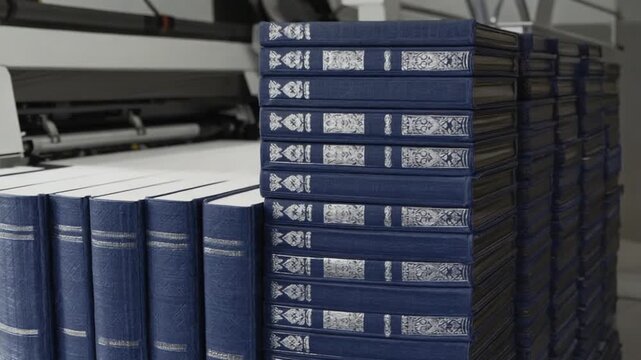 Books printed in a printing press. Book factory.
