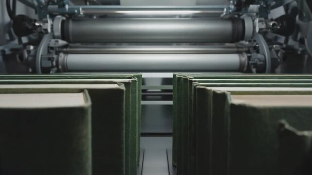 Books printed in a printing press. Book factory.
