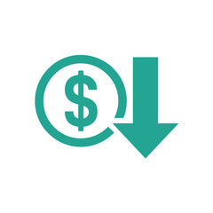 Obraz premium Dollar sign with downward arrow indicating price decrease or financial loss