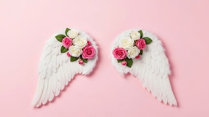 Delicate angel wings with floral bouquets