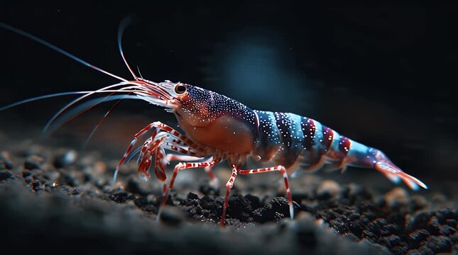 Closeup Shrimp on Dark Background.