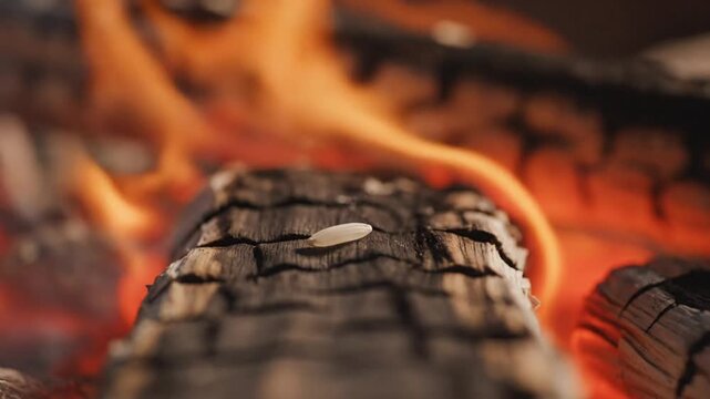 Close Up Burning Wood Flames and Embers.