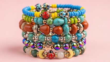 Colorful beaded bracelet stack