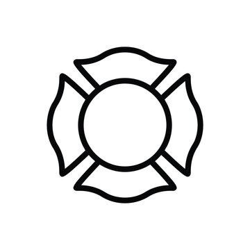 Simple black and white illustration of a firefighter s maltese cross emblem