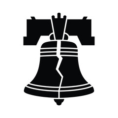 A stark black silhouette of the liberty bell with a prominent crack © MSTRAHELA