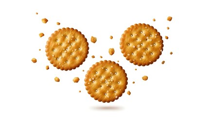 Three crackers floating with crumbs