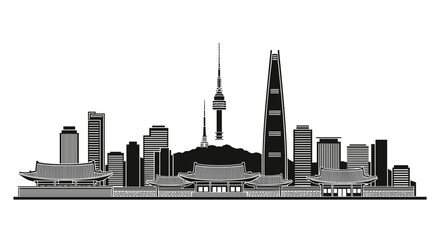 Detailed Black City Skyline Silhouette with Skyscrapers