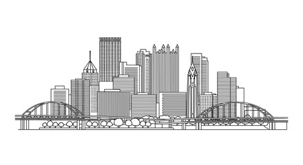 Detailed Pittsburgh Bridge and Cityscape Line Art