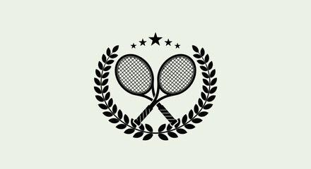 Tennis racket and laurel wreath trophy emblem