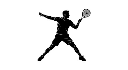 Black silhouette of a tennis player ready to hit