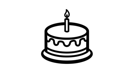 Birthday cake icon with one candle silhouette