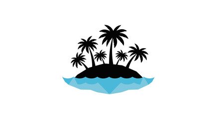 Tropical island with palm trees and ocean waves icon