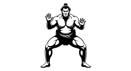 Sumo wrestler silhouette in fighting stance