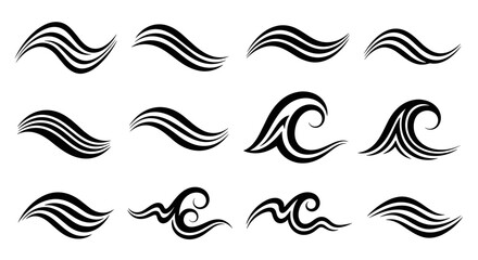 Set of stylized sea waves icons for nautical design