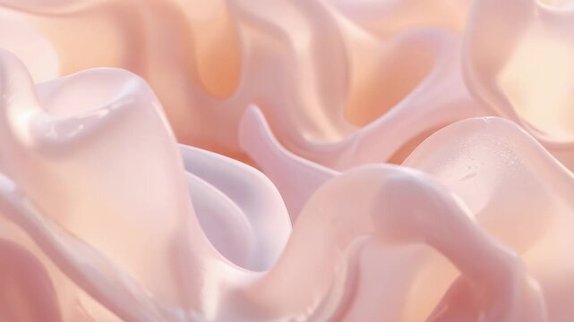 Moving glossy ruffled form revealing lobes with focus shifting in studio, specular sheen gliding