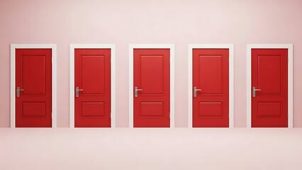 Five red doors in a row