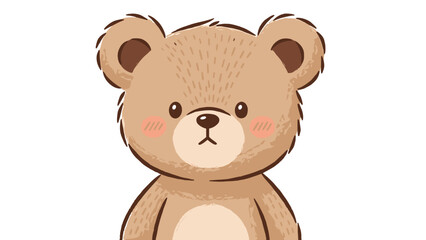 Close up portrait of a sweet brown teddy bear with rosy cheeks and a friendly face in a textured hand drawn painterly style.