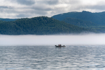 Whale watching travel in rigid inflatable boat, Tofino, Pacific Rim national park, Vancouver...