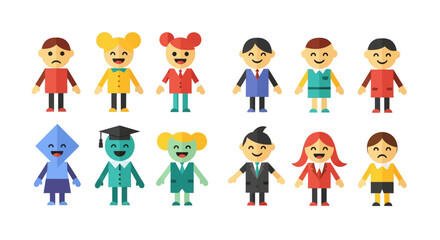 Naklejka premium Colorful cartoon characters a diverse collection of stylized people and shapes