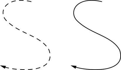 Hand drawn dotted arrows set vector illustration isolated. Hand drawn freehand different curved lines, swirls arrows. Curved arrow line. Doodle, sketch style.