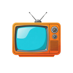 Vintage orange television set with antenna isolated on transparent background