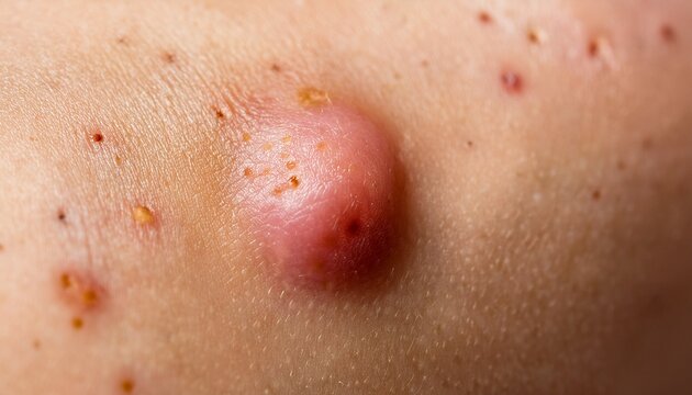 close up of acne on skin with soft focus