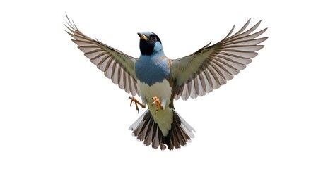 Fototapeta premium A bird in flight with its wings spread wide against a white background