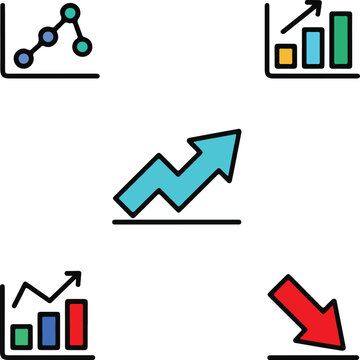 Various graph showing upward and downward trends chart